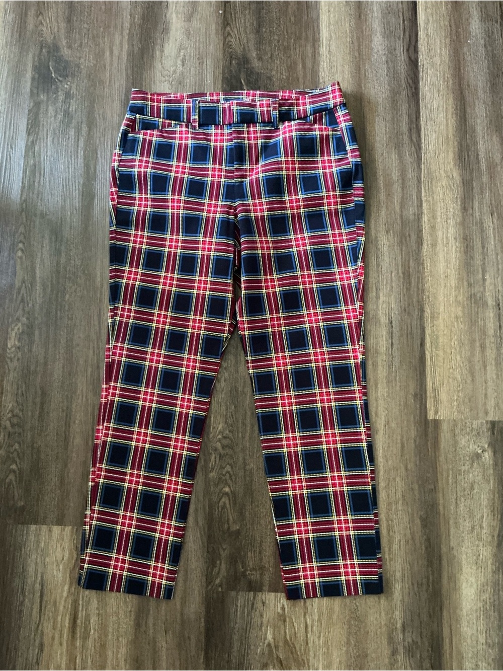 Old Navy Red and Navy Plaid Chinos